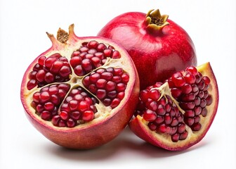 Aerial View of Fresh Pomegranate Isolated on White Background - Vibrant Red Fruit with Juicy Seeds for Healthy Eating, Nutrition, and Culinary Uses, Perfect for Stock Photography and Food Blogs