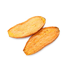 Halves of tasty cooked sweet potato isolated on white, top view