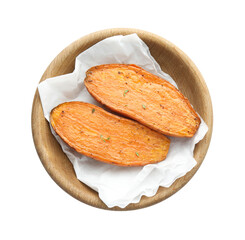 Halves of tasty cooked sweet potato isolated on white, top view