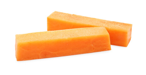 Pieces of raw sweet potato isolated on white