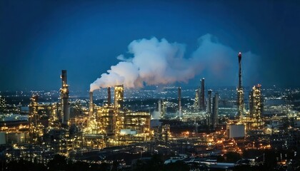 Horizontal image of a factory or industry emitting smoke