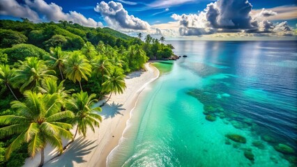 Obraz premium Aerial View of Tropical Paradise: Turquoise Waters and White Sandy Beach – Perfect for Fashion Photography and Travel Inspiration