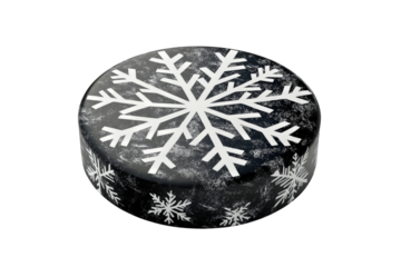 Die-cut snowflake cake design on a black background.