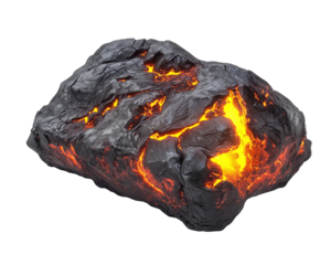 Glowing lava rock on white or transparent background