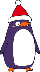 Obraz premium Cartoon Penguin Wearing Santa Hat for Winter and Christmas Themed Designs