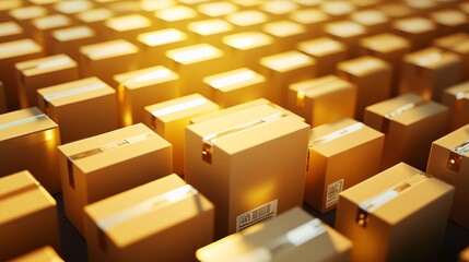 Rows of Boxes Ready for Dispatch in Warehouse Setting