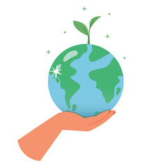 illustration of Hand holding earth, Save the world.