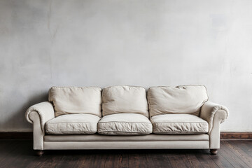 Living room interior with luxurious beige sofa and cushions. Place for relax at home. Cozy modern apartment
