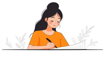 Working with documents or signing them. Woman signs an agreement