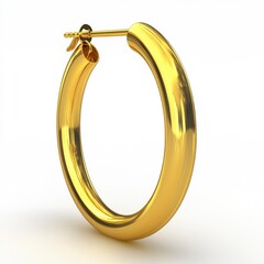 A single gold hoop earring on a white background.