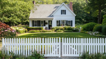 Charming White House with Lush Garden and Fence