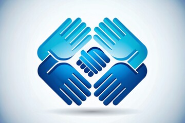 Obraz premium Blue Four Hands Icon Vector Illustration for Collaboration and Teamwork Symbolizing Unity and Support in Aerial Photography Style