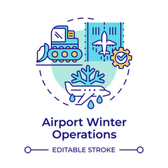 Fototapeta premium Airport winter operations multi color concept icon. Ground service, deicing. Engineering, airplane. Round shape line illustration. Abstract idea. Graphic design. Easy to use in infographic