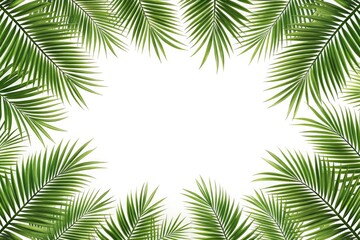 Tropical palm leaves frame isolated on white background for creative design