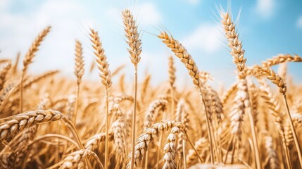 Obraz premium Golden Wheat Field Under Blue Sky