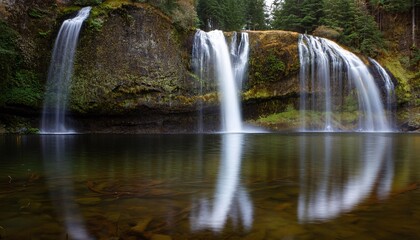 Obraz premium Tranquil Waterfall in Forest with Reflective Lake