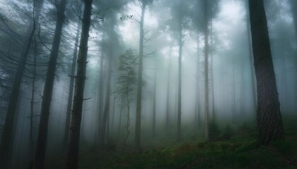 Obraz premium Mysterious Dark Forest with Fog