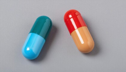 Colorful Medical Capsules on Grey Background