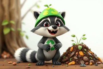 Obraz premium Raccoon with Recycle Hat and Sprout