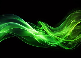 Fototapeta premium Bright Green Smoky Dynamic Waves on Dark Background - Modern Eco-Friendly Abstract Wallpaper for Contemporary Design