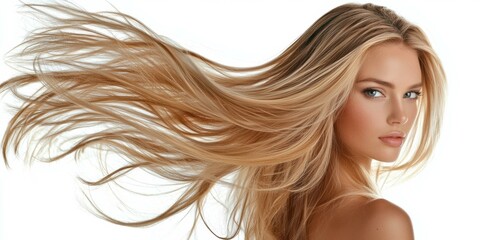 Fototapeta premium Long flowing blonde hair. AI.