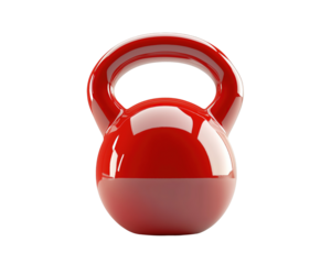 Red glossy kettlebell on PNG transparent background