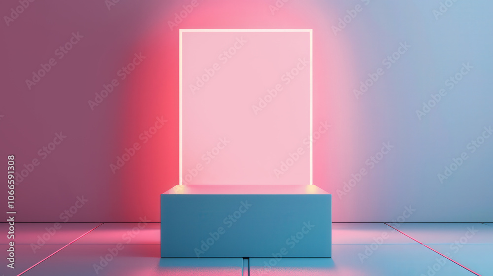 Canvas Prints cubic podium in futuristic space, a sleek geometric structure set against an abstract 3d backdrop, e