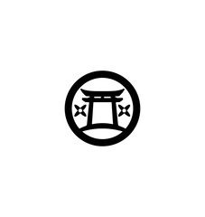 Traditional tori gate japan vector symbol with shuriken