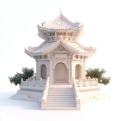 Fototapeta premium Low Poly 3D Render of a serene meditation temple, on isolated white background