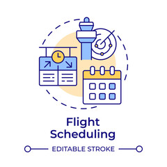 Flight scheduling multi color concept icon. Air traffic control, aviation. Airline system. Round shape line illustration. Abstract idea. Graphic design. Easy to use in infographic, presentation