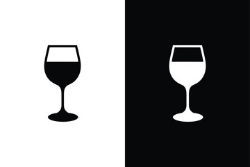 Simple Wine Glass Icon Vector Black and White Silhouette Style.