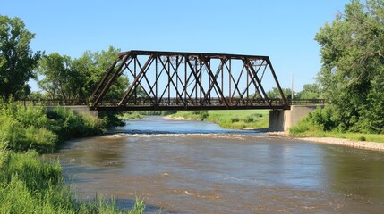 Rustic River Bridge Under Clear Blue Sky