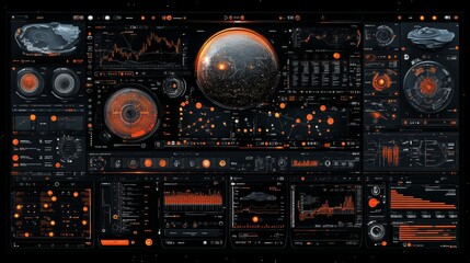 Futuristic Sci Fi HUD Interface Orange Black Data Visualization