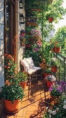 Obraz premium Cozy Balcony Garden with Colorful Flower Pots