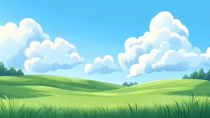 Fototapeta premium Lush Green Hills Under Clear Blue Sky
