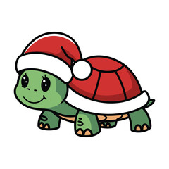 Cute Christmas Turtle in Santa Costume Illustration