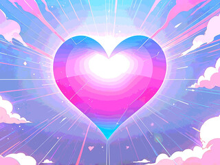 Abstract holographic sky background with a heart illustration