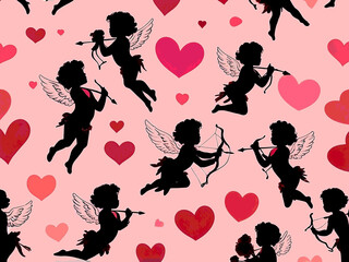 Abstract Illustration Cartoon Cupid Silhouettes valentines day