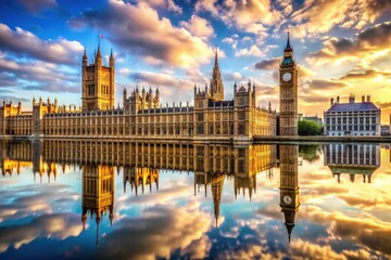 Naklejka premium Big Ben and Houses of Parliament Reflection - AI Photorealistic