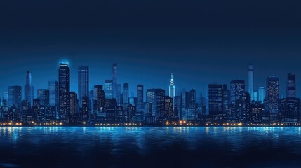 Fototapeta premium Nighttime Cityscape with Blue Highlights