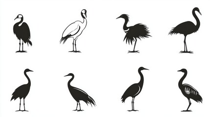 Elegant Bird Silhouettes Crane Heron Ibis Collection