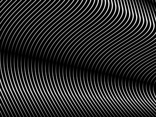 Abstract art geometric background with shiny abstract 3d black and white stripes pattern. Black and white optical illusion with waves and transitions.