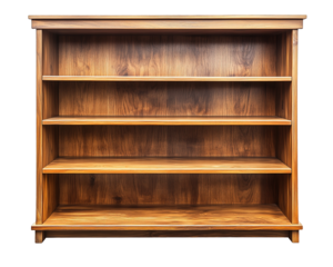 Wooden bookshelf on PNG transparent background