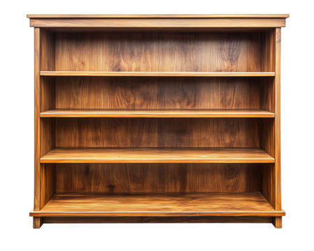 Wooden bookshelf on PNG transparent background