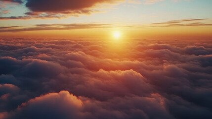 Fototapeta premium Stunning sunrise over the sea with clouds offering a breathtaking aerial perspective from an airplane window during morning travel
