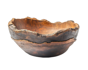  Handcrafted wooden bowl isolated on transparent background