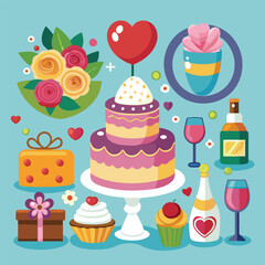 set of birthday cakes Happy Birthday stickers set