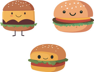 Cute Smiling Burger Illustrations