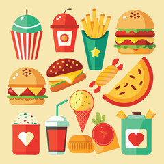 fast food icons set fast food set fast food icons sticker set 