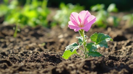 Sustainable living through organic gardening embraces ecological balance and seasonal transformations with pink flowers blossoming from nutrient rich soil under the morning sun